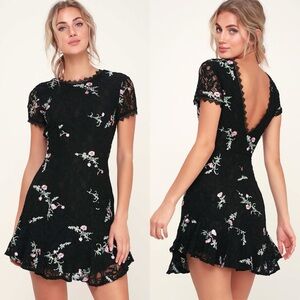 WAYF NWT Geln Black Embroidered Lace Dainty V Back Mini Dress S